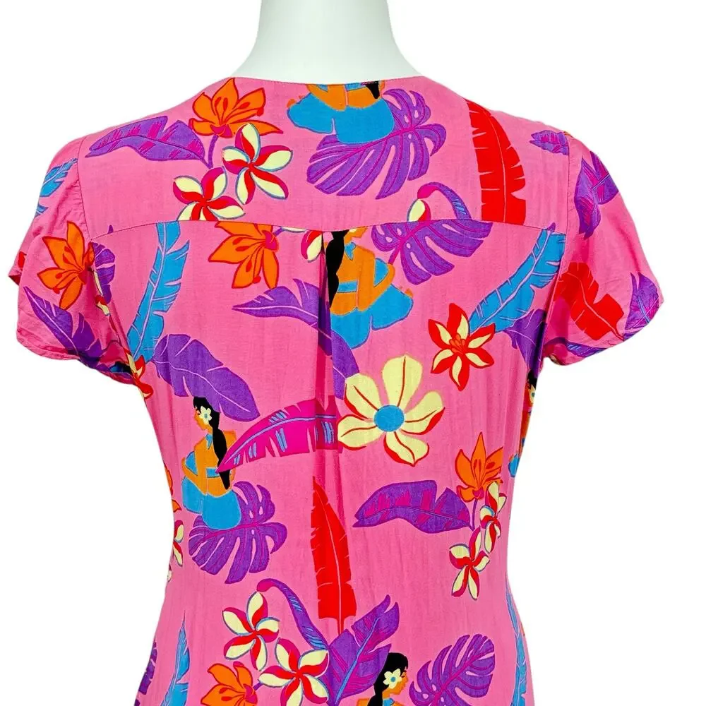 XIX Palms Hawaii Dress Kohala Cut Out Maxi Large Womens Pink Tropical Resort